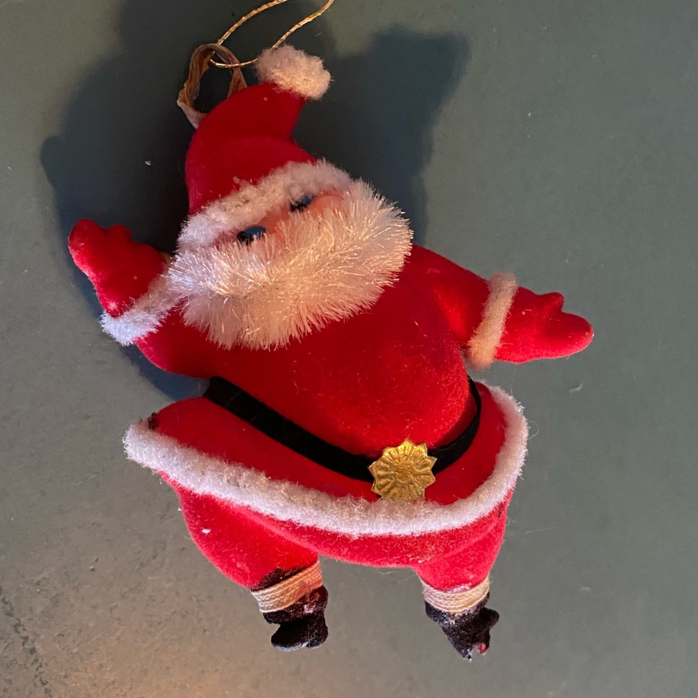 Vintage Flocked Dancing Red Santa Ornament 4 Inches